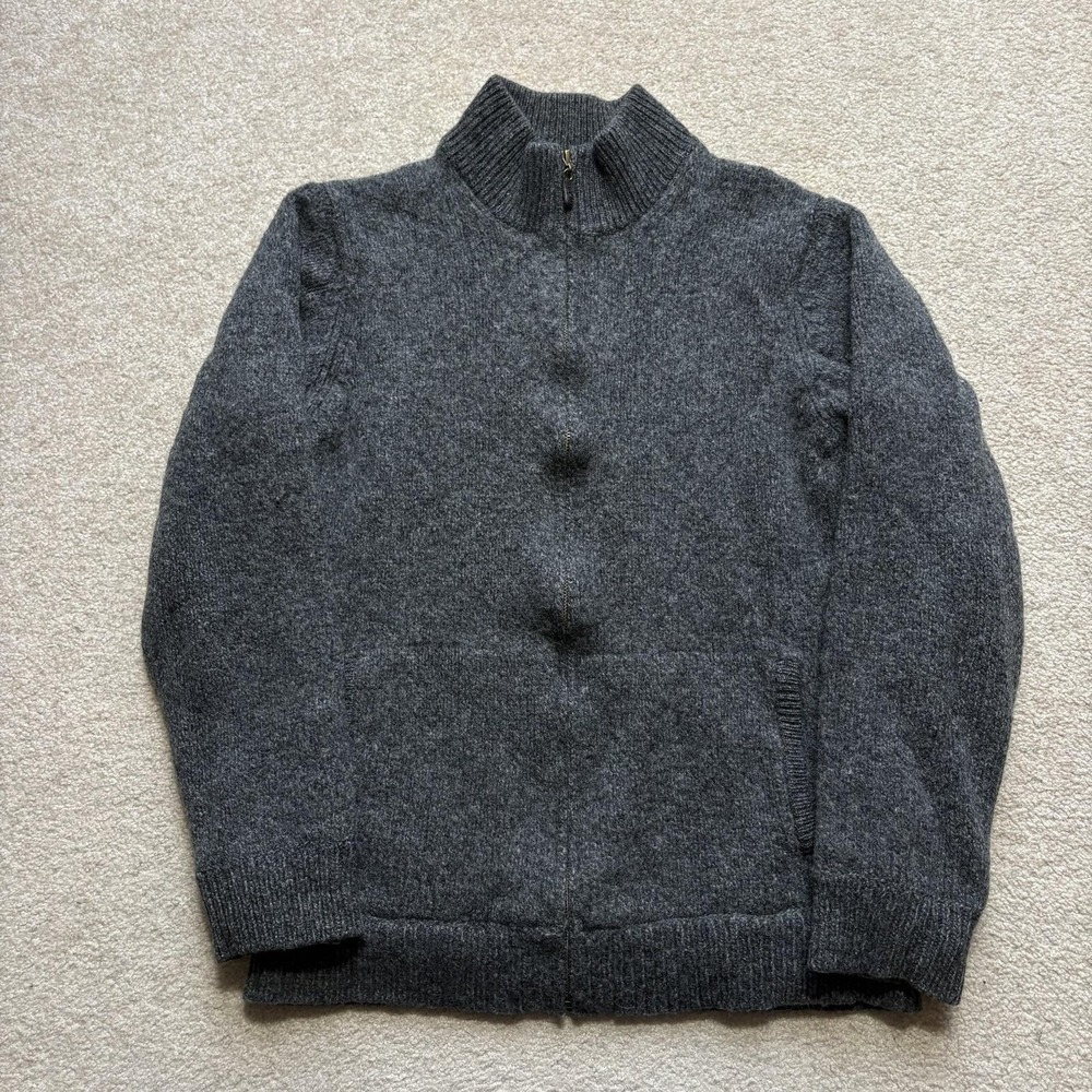 L.L.Bean Sweater LT 20x26 Gray‎ Lambswool Full Zip Mock Neck Plaid Lined Warm